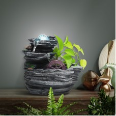 Fântână - cu LED alb rece, bilă de sticlă și plantă decorativă - 28 x 17 x 25 cm - 230 V
