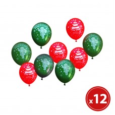 Set baloane - roșu, verde, cu motive de Crăciun - 12 piese / pachet