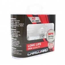 Carguard- Set de 2 becuri Halogen H3, 55W +50% Intensitate - LONG LIFE